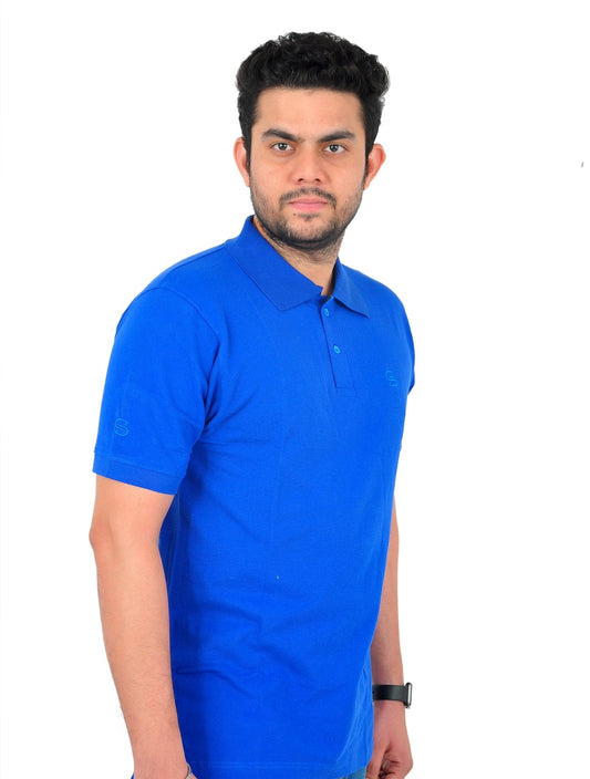 Men's Solid Polo T shirt Blue