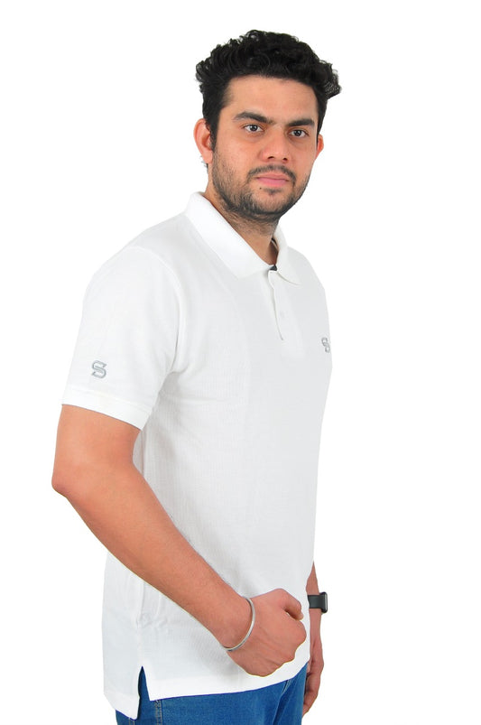 Men's Solid Polo T shirt White