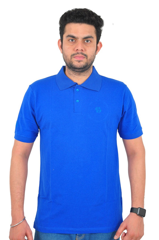 Men's Solid Polo T shirt Blue