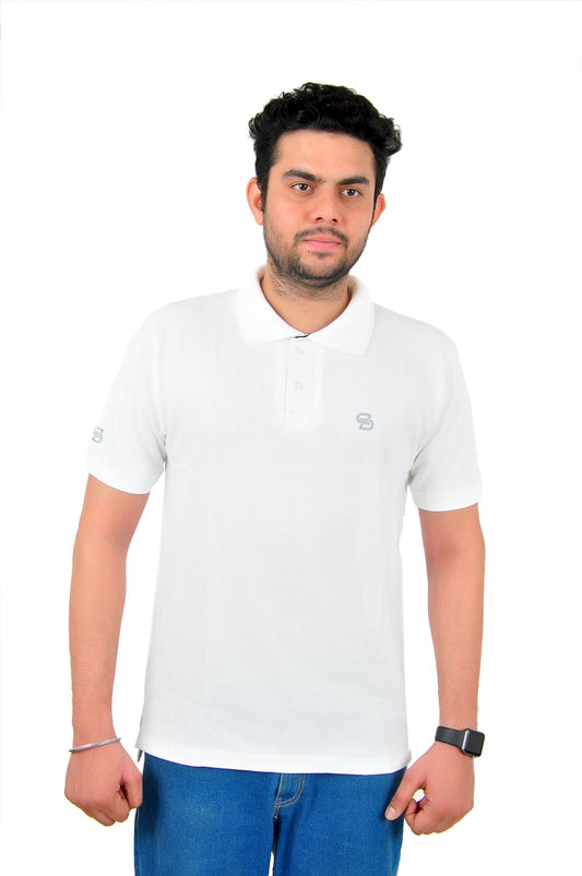 Men's Solid Polo T shirt White